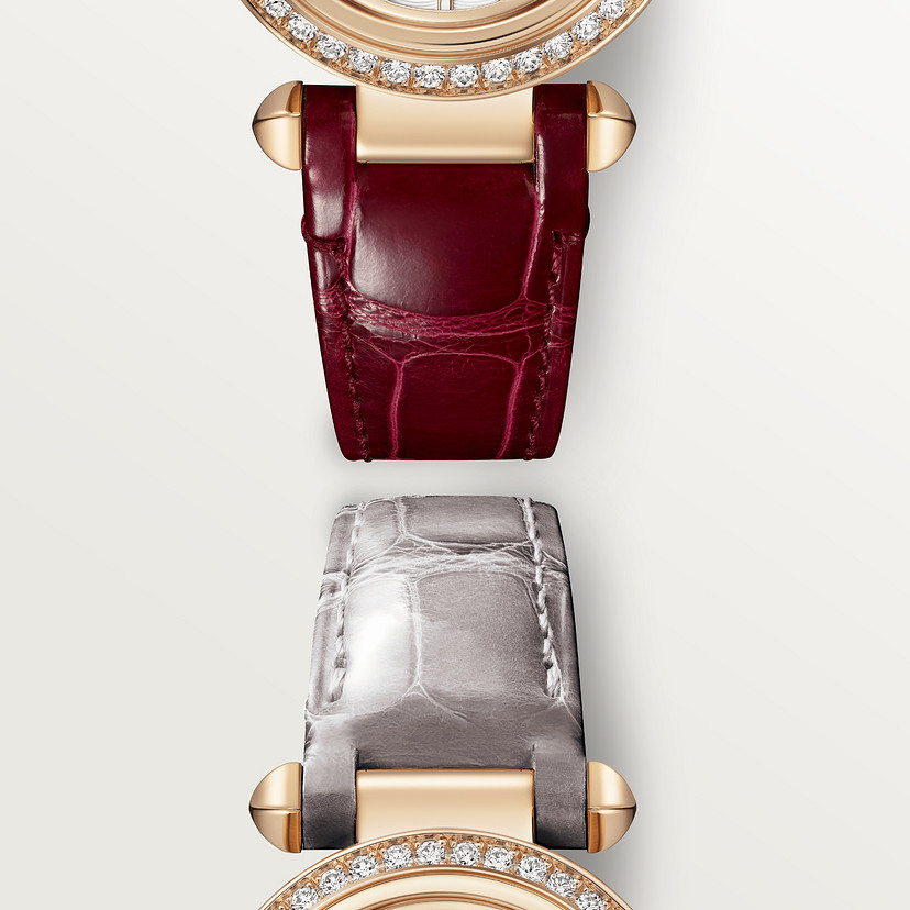 Orologio Pasha de Cartier movimento al quarzo 30 mm diamanti oro rosa cinturini in pelle intercambiabili - immagine 2