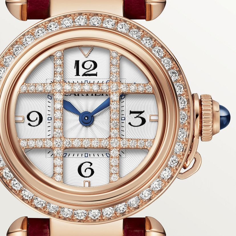 Orologio Pasha de Cartier movimento al quarzo 30 mm diamanti oro rosa cinturini in pelle intercambiabili - immagine 3
