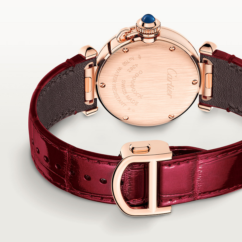 Orologio Pasha de Cartier movimento al quarzo 30 mm diamanti oro rosa cinturini in pelle intercambiabili - immagine 4
