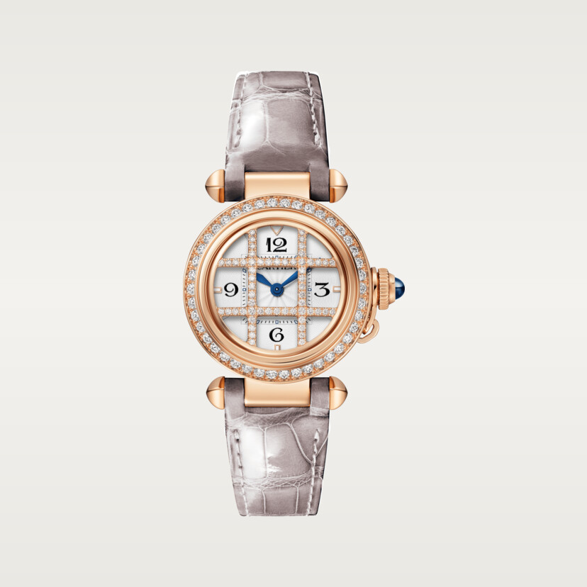 Orologio Pasha de Cartier movimento al quarzo 30 mm diamanti oro rosa cinturini in pelle intercambiabili - immagine 6