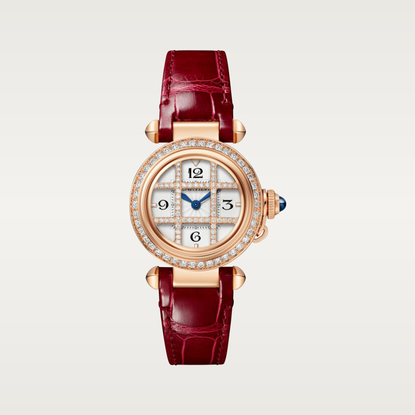 Orologio Pasha de Cartier movimento al quarzo 30 mm diamanti oro rosa cinturini in pelle intercambiabili - immagine 7
