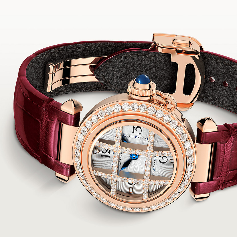 Orologio Pasha de Cartier movimento al quarzo 30 mm diamanti oro rosa cinturini in pelle intercambiabili - immagine 8