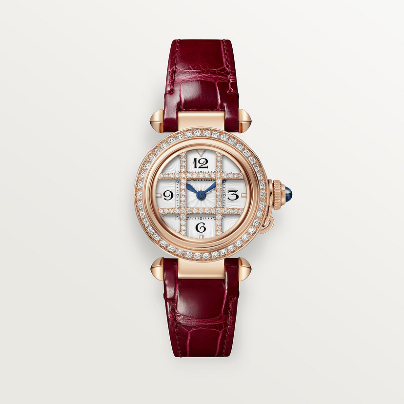 Orologio Pasha de Cartier movimento al quarzo 30 mm diamanti oro rosa cinturini in pelle intercambiabili