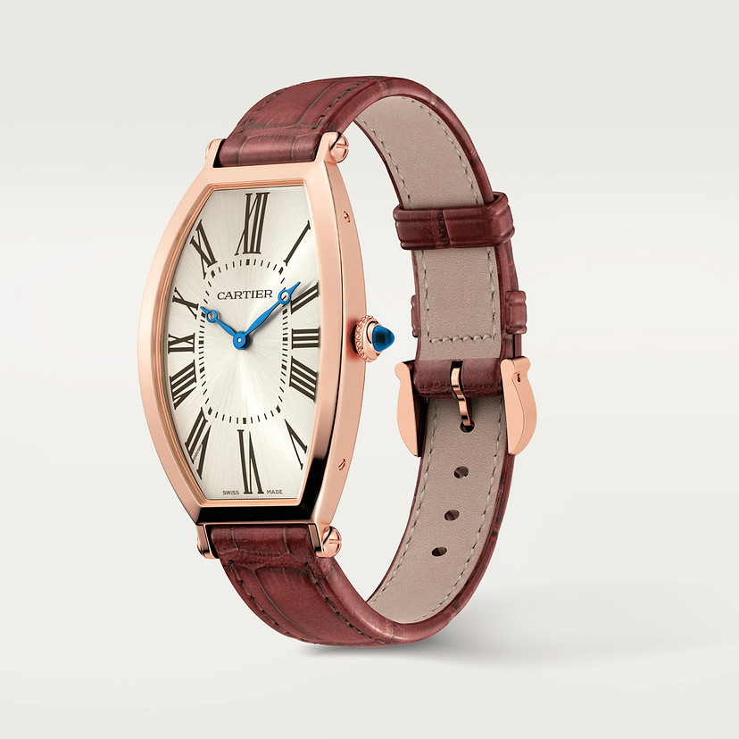 Orologio Tonneau Modello grande movimento meccanico a carica manuale pelle oro rosa