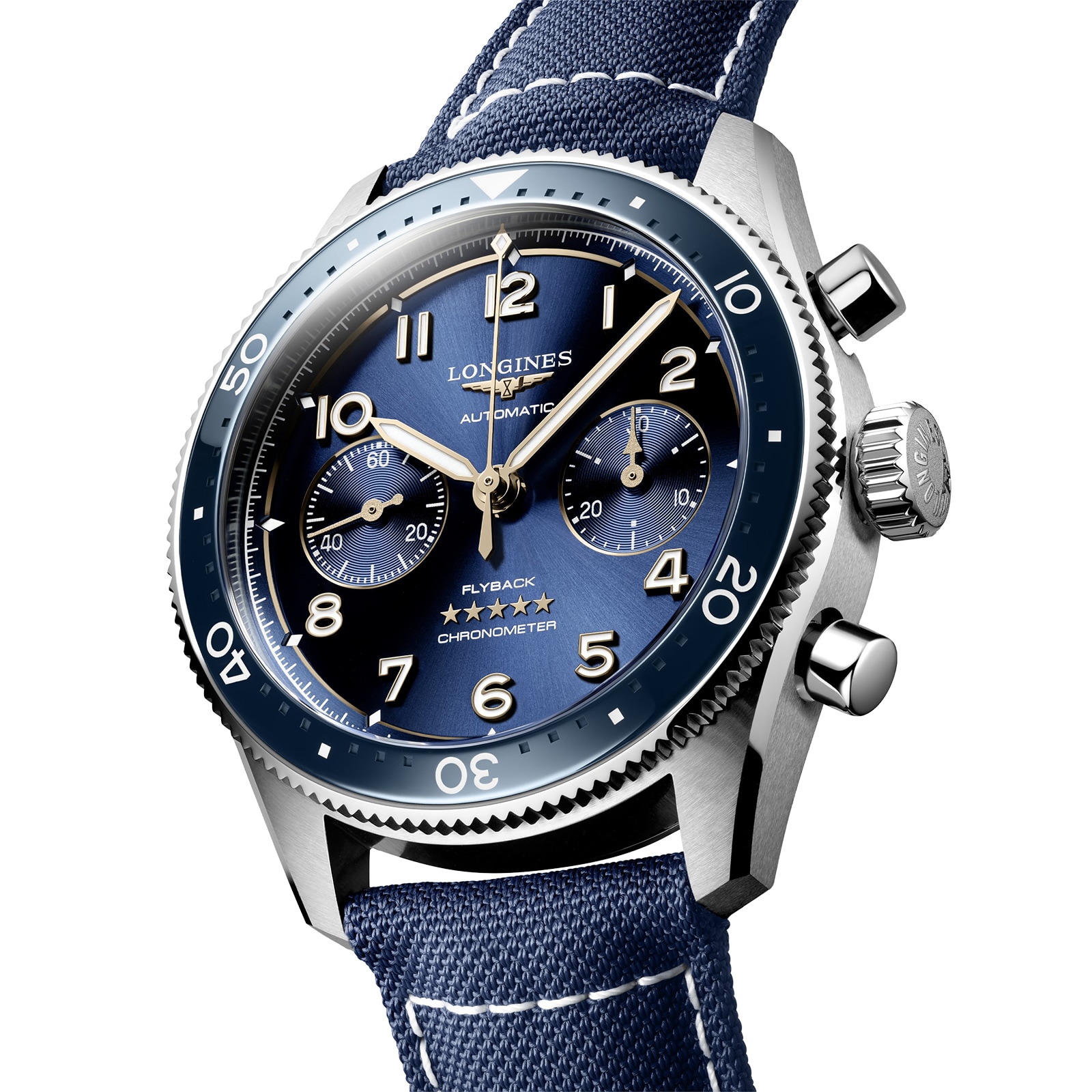 Longines Spirit Flyback 42 mm acciaio cinturino in tessuto blu quadrante blu sunray L38214932 - immagine 2