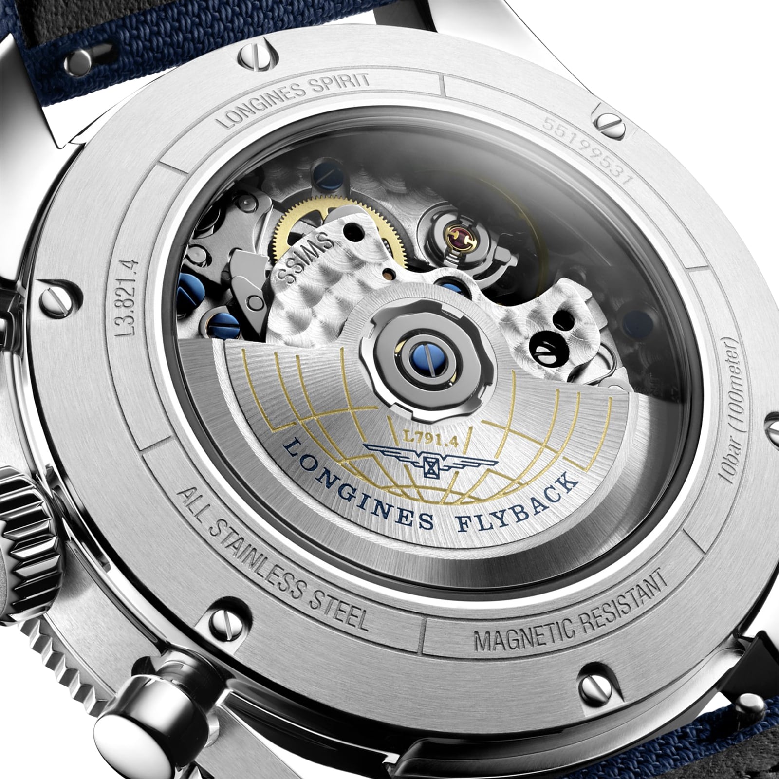 Longines Spirit Flyback 42 mm acciaio cinturino in tessuto blu quadrante blu sunray L38214932 - immagine 6