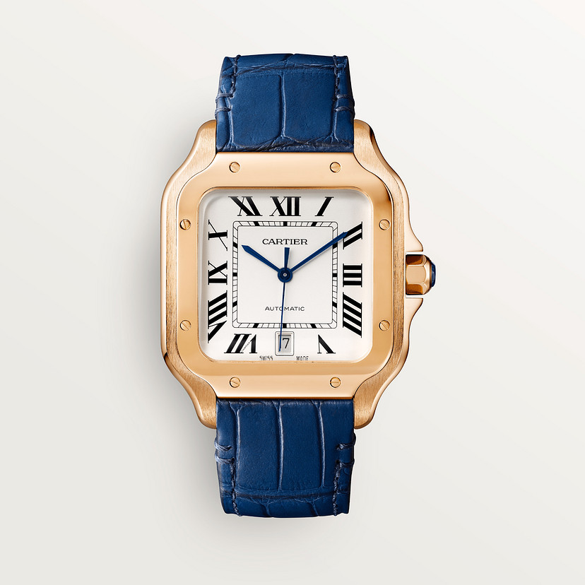 Orologio Santos de Cartier Modello grande movimento automatico oro rosa bracciali intercambiabili in metallo e pelle - immagine 2
