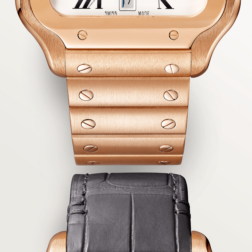 Orologio Santos de Cartier Modello grande movimento automatico oro rosa bracciali intercambiabili in metallo e pelle - immagine 3