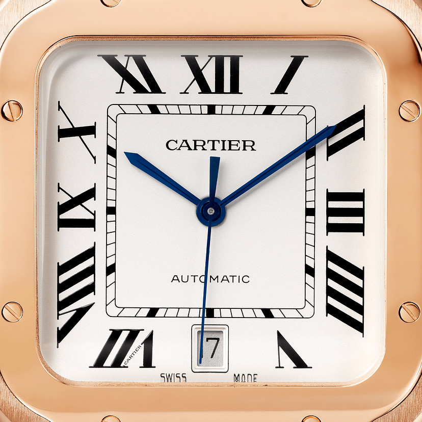Orologio Santos de Cartier Modello grande movimento automatico oro rosa bracciali intercambiabili in metallo e pelle - immagine 4